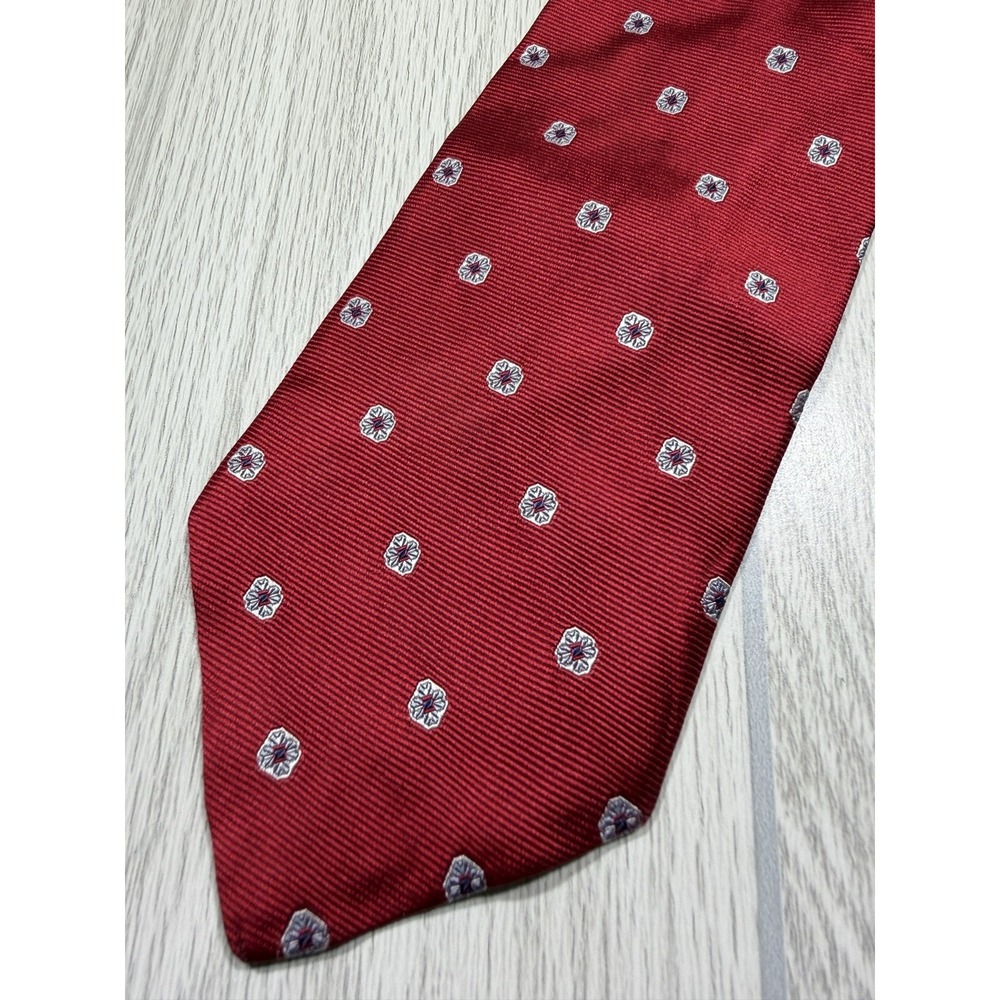 Brooks Brothers Tie Mens One Size Red 100% Silk Pointed Geometric Medallion